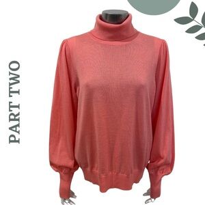 Part Two Elegant Balloon Sleeve Turtleneck Lightweight Wool Sweater Size XL